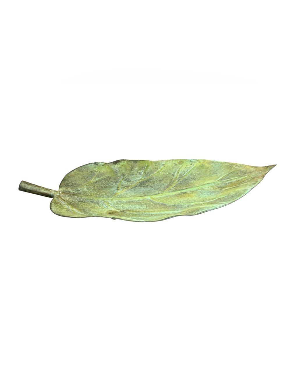 Vintage Distressed Green Metal Leaf Tray Large 25" Centerpiece MCM rustic chic - Picture 3 of 7